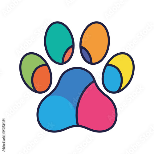 Colorful, stylized paw print graphic with varied segment colors