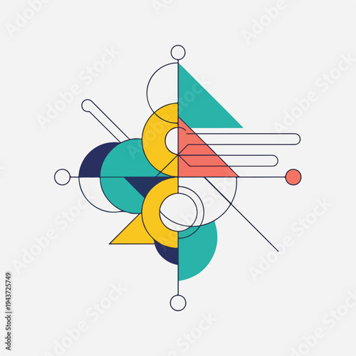 Geometric abstract composition with various shapes and a minimalist aesthetic