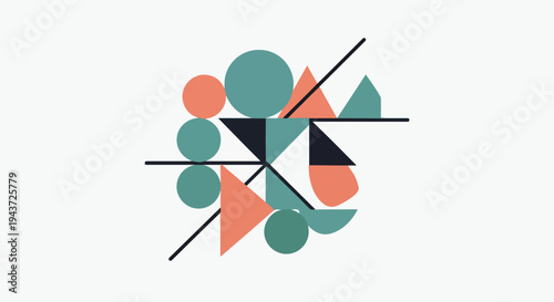 Geometric abstract composition with various shapes and colors