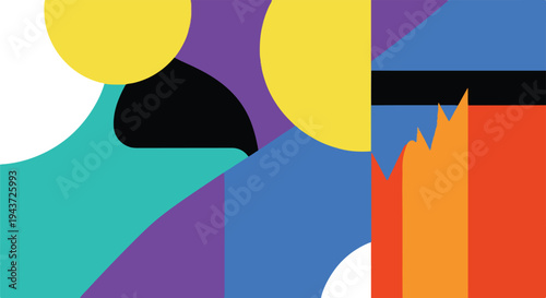 Geometric composition with vibrant colors, featuring circles and shapes