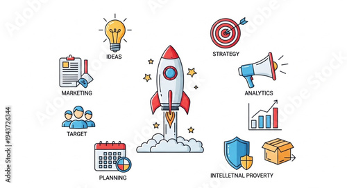 Rocket Launch with Supporting Charts and Icons.