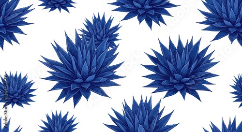 Blue Agave Plant Pattern, Succulent Desert Flora, White Background
