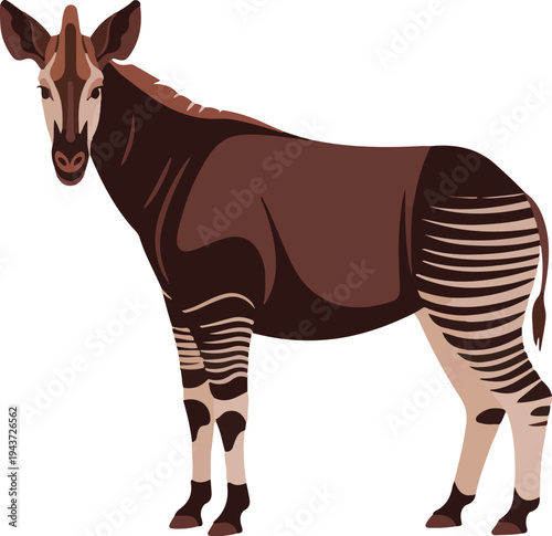 Okapi Illustration, African Forest Giraffe, Unique Striped Hoofed Mammal Design