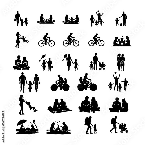 Family Holiday Celebration and Picnic Party Silhouette Collection