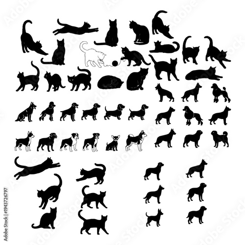 Different Breeds of Dogs and Cats Domestic Pets Silhouette Pack