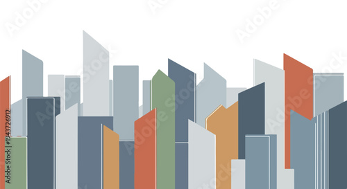 Minimalist illustration of a city skyline with geometric building shapes