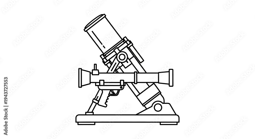 Obraz premium Military Mortar Weapon Line Drawing Illustration