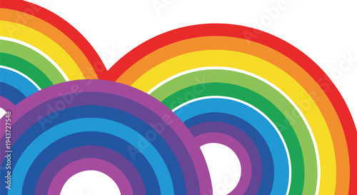 Several overlapping vibrant rainbows with colors on a plain white background