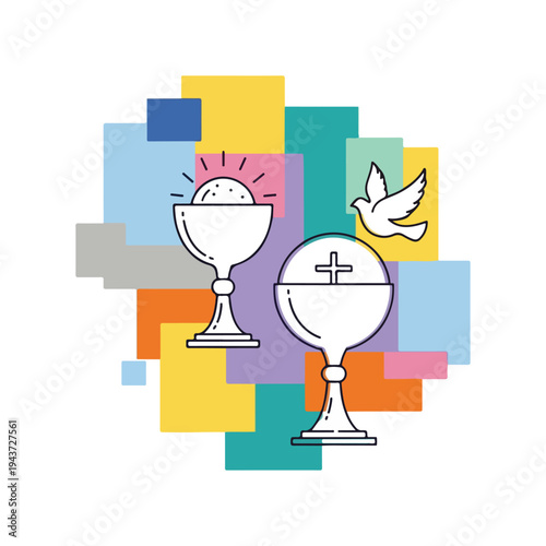 Religious icons on geometric background