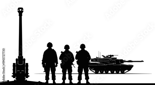 Military Soldiers and Tank Silhouette