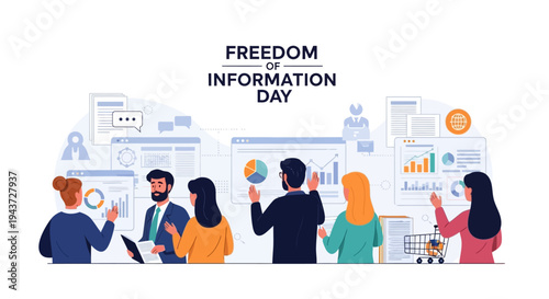 People searching for information on a large screen for Freedom of Information Day, symbolizing public access to data and the right to know.