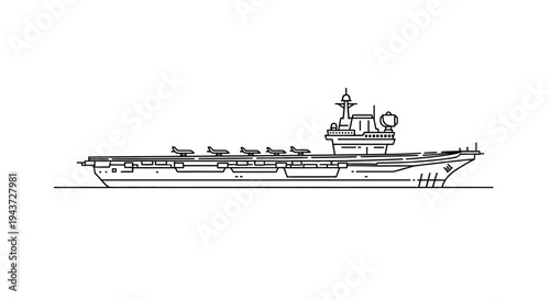Modern Aircraft Carrier Ship, Military Vessel, Naval Power, Air Force Projection, Vector Illustration