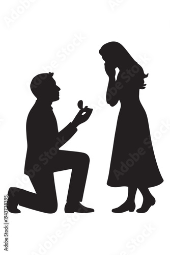 A man kneeling and proposing to a woman with a ring