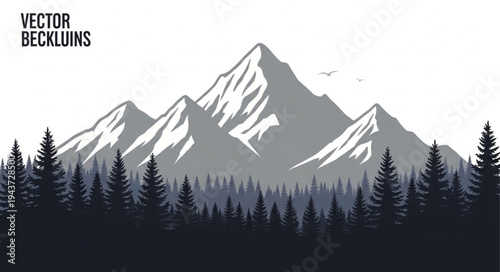 Vector Mountains with Snow and Trees.