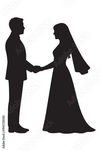 A silhouette of a couple exchanging vows in formal attire