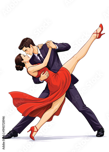 072-31-Couple performing a passionate tango dance, dressed elegantly with a red dress
