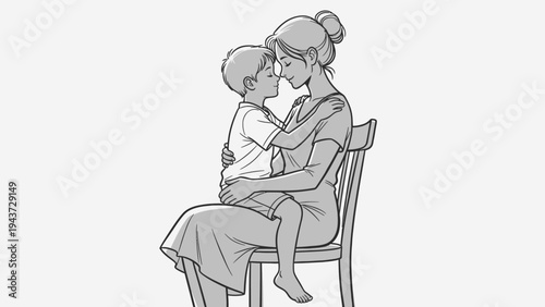 A tender illustration depicting a mother's loving embrace with her young son, symbolizing the profound bond between parent and child