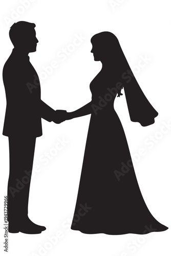 Couple exchanging vows in a traditional wedding silhouette