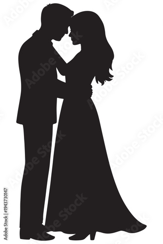 Elegant couple sharing a tender romantic moment in silhouette