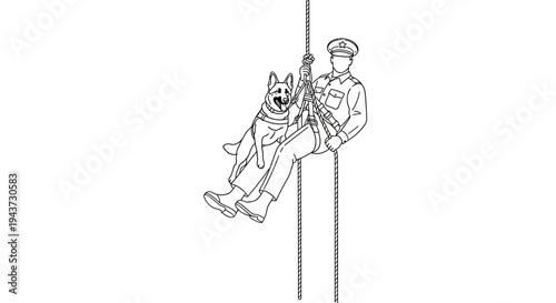 Police Officer and Dog Rappelling Down Rope