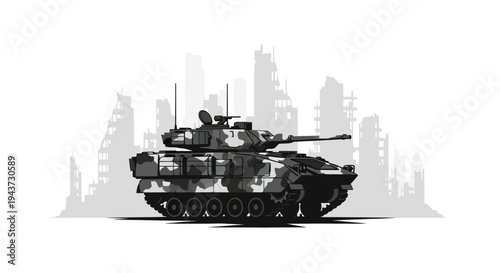 Pixel Art Tank in Ruined Cityscape - Post-Apocalyptic Warfare