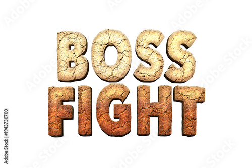 Boss Fight Cracked Stone 3D Text PNG – Transparent Background Gaming Title