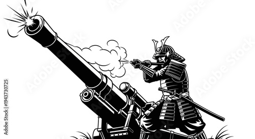 Samurai Warrior Firing a Cannon: A Fusion of Ancient Warrior and Modern Warfare