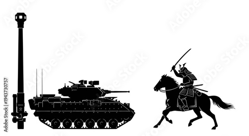 Samurai Warrior on Horseback vs. Modern Tank: A Historical Contrast