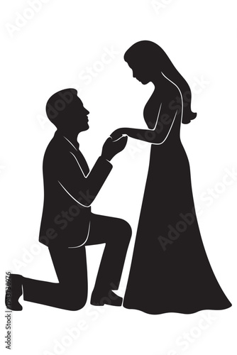 A man proposing marriage to a woman in a traditional proposal scene