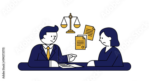 A lawyer explaining legal documents and legal processes to a concerned female client in a consultation.