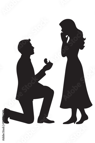 A man kneeling down on one knee proposing marriage to a standing woman