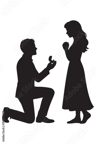 A man proposing marriage to a woman on one knee with a ring in hand