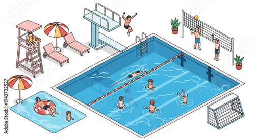 Water Polo Pool Scene Illustration.
