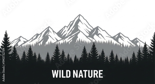 Wild Nature Mountain Landscape Illustration.