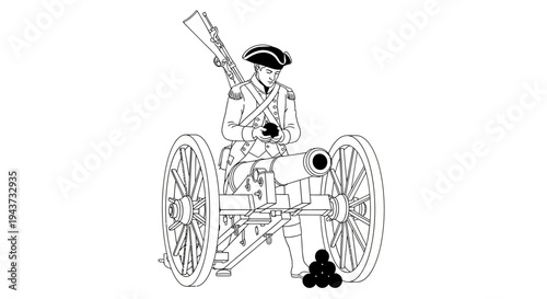 Revolutionary War Soldier with Cannon and Musket, American Patriot Art