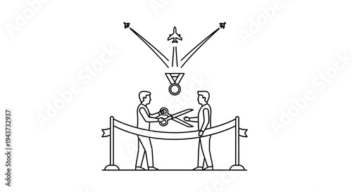 Ribbon Cutting Ceremony with Airplane and Medal - Grand Opening, Achievement, Success