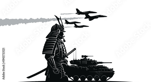 Samurai Warrior, Tank, and Fighter Jets: A Fusion of Past and Present Military Power