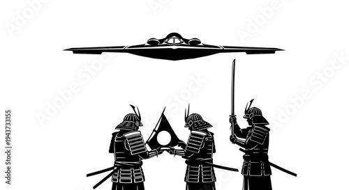 Samurai Warriors and Futuristic UFO in a Ritualistic Formation