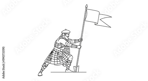 Scottish Highlander Warrior Holding Flag - Historical Battle Scene