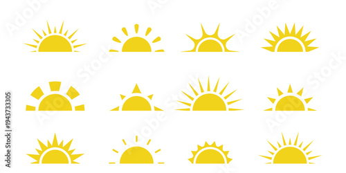 vector half Sun icon set clip art isolated on transparent background. 
