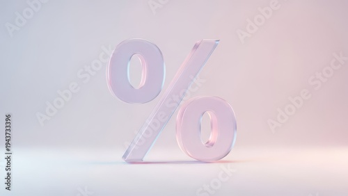 Glossy percentage sign made of transparent material, representing finance and discounts