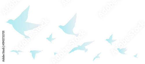 空を飛ぶ鳥のシルエットのフレームイラスト　グラデーション　背景イラスト