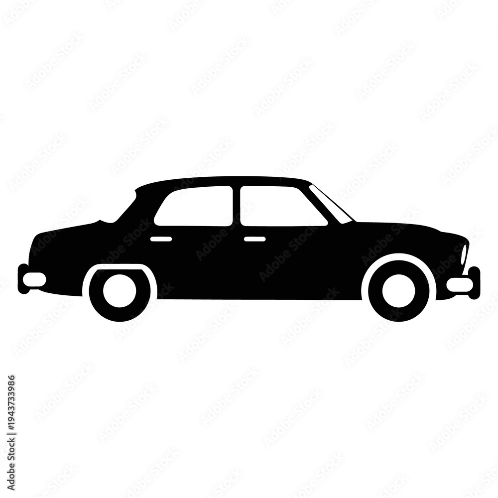 Naklejka premium Vintage car silhouette with four doors and classic design features