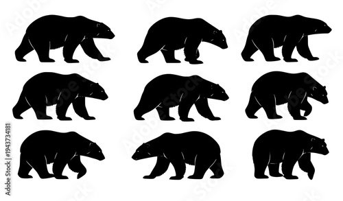 Polar bear walking silhouette wildlife animal icon set vector illustration