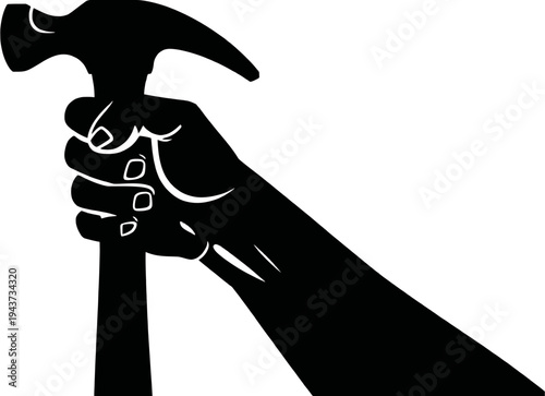 A strong silhouette of a hand firmly gripping a claw hammer, ready for work or construction.
