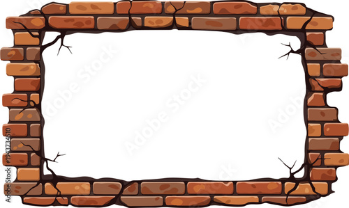 Roughly textured and weathered brick border with a distressed, cracked effect and a blank white space for text or images