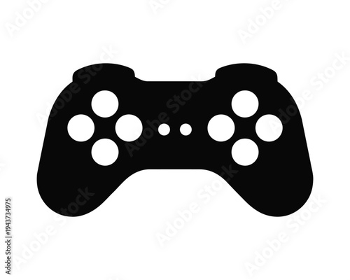 Black and white flat game controller with six buttons and symmetrical grips gamepad gaming