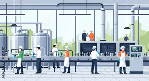 Workers in Industrial Factory Setting.