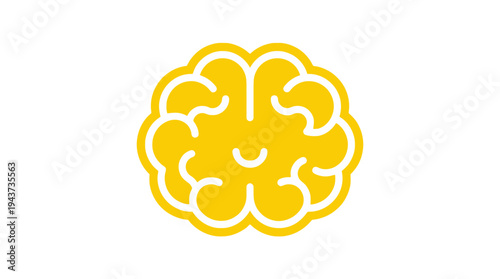Happy yellow brain icon symbol for mental health and wellness