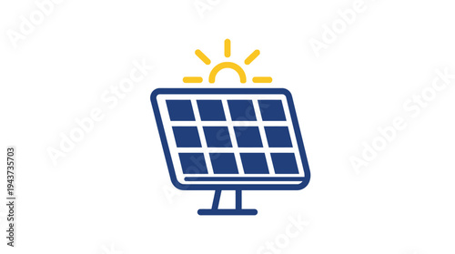 Solar panel with sun icon for renewable green energy concept